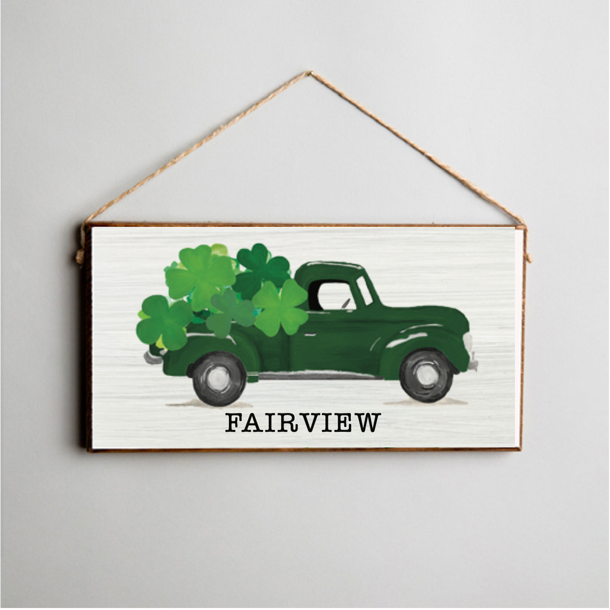 Personalized Shamrock Truck Twine Hanging Sign | Rustic Marlin Home ...