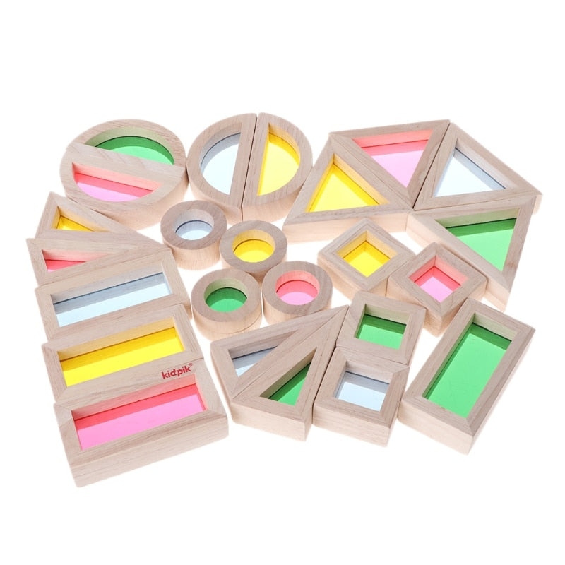 wooden blocks with coloured glass