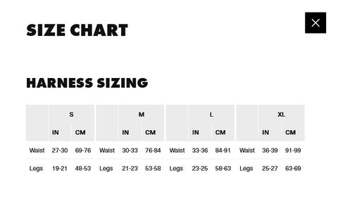 Black Diamond harness sizing chart - The Climbing Shop