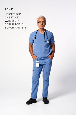 Healthcare worker wearing Dr. Woof Scrubs
