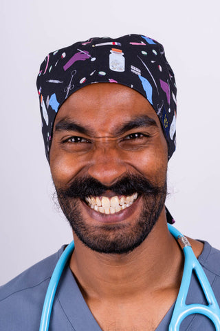 Man wearing the Dr. Woof Just Flossing by surgical scrub cap