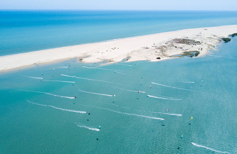 Aerial shot of kitesurfers