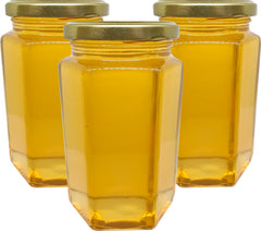 3 jars of Orange Blossom honey, showing Extra white honey