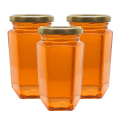 3 jars of Orange Blossom honey, showing Extra light amber honey