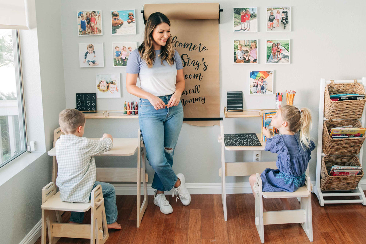 Kids Desk and Chair Set with Drawer Walnut