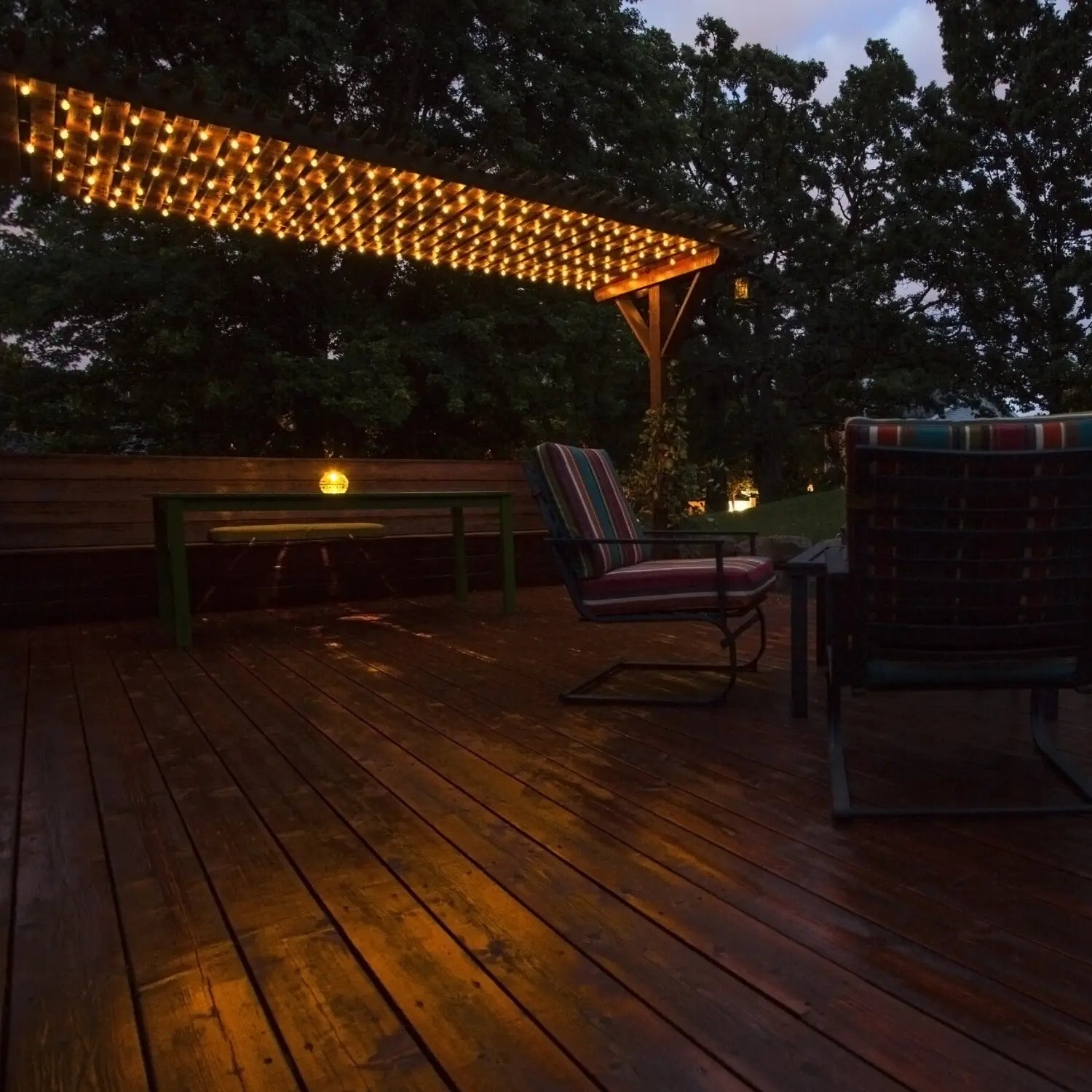 Garden Decking with pergola and lighting