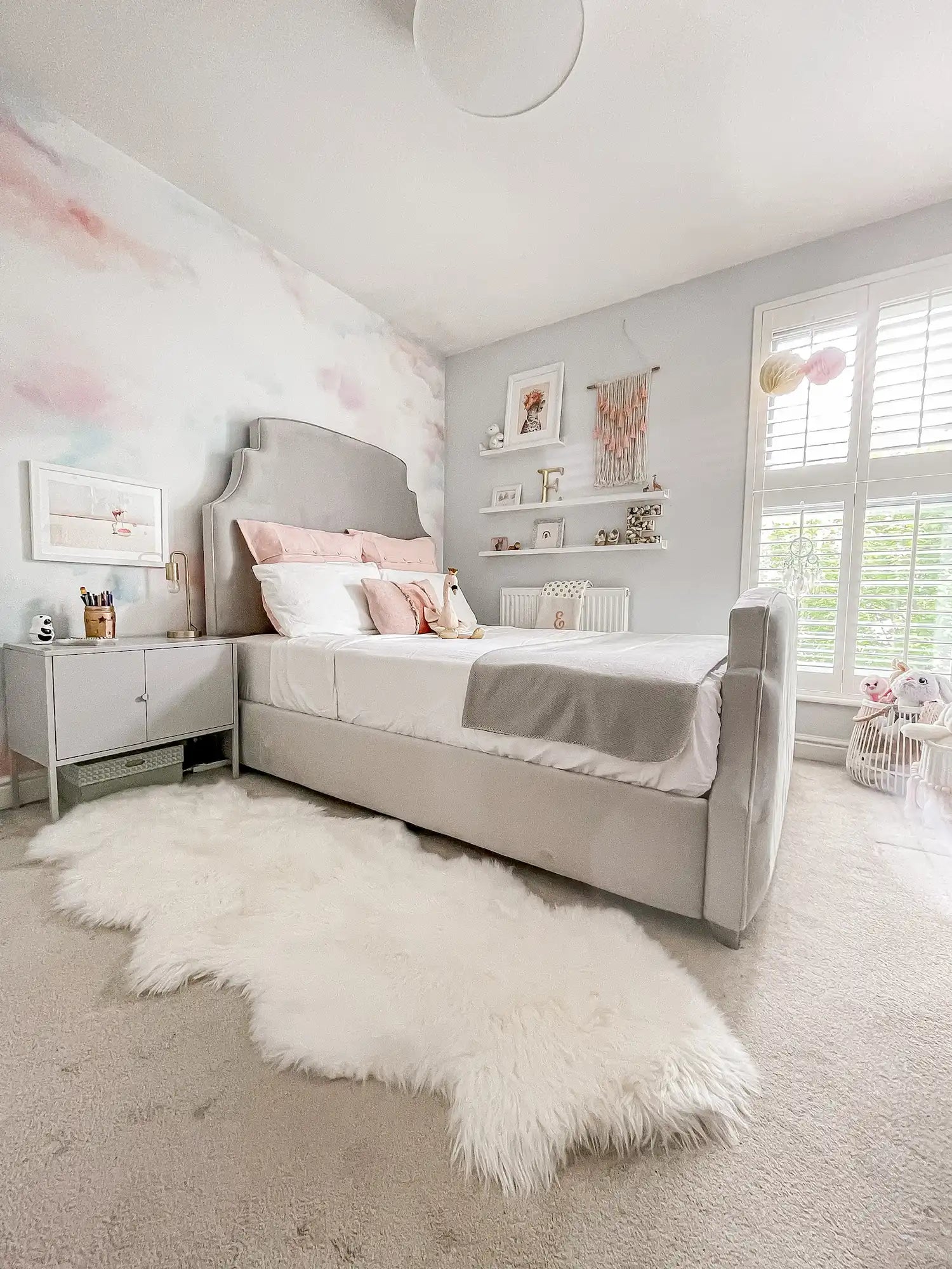 Grey and Pink Bedroom Interior