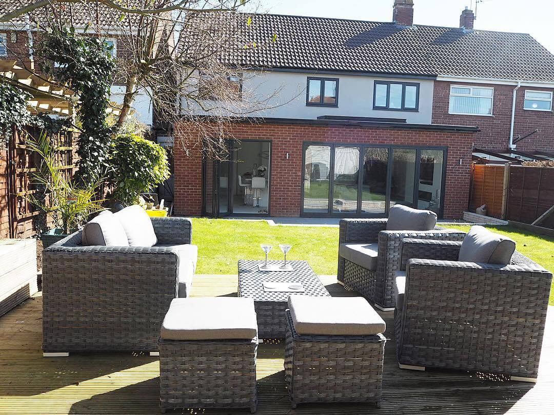 Check out this garden arrangement in a contemporary modern extension with bifolding doors.