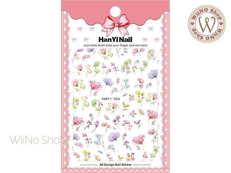 Watercolor Flower Adhesive Nail Art Sticker - 1 pc (HY-506)