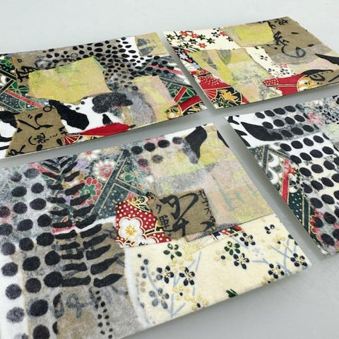 artist trading cards collaged with origami paper and printed washi paper scraps