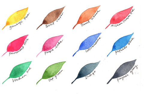 swatches of Niji Artist Watercolors Essential Set 12 colors