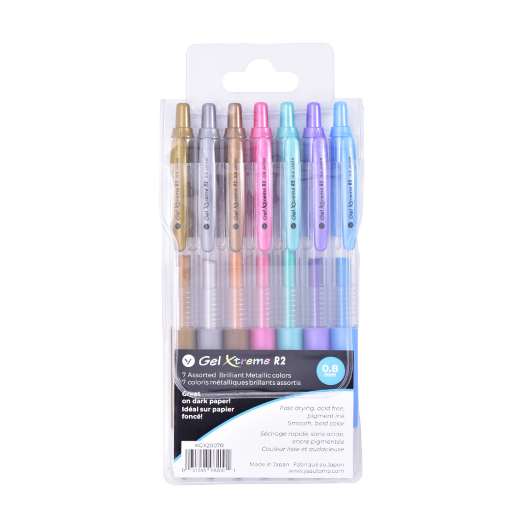 7 Metallic Gel Pens, 0.7 Mm Medium Tip, Point Yasutomo, Japanese