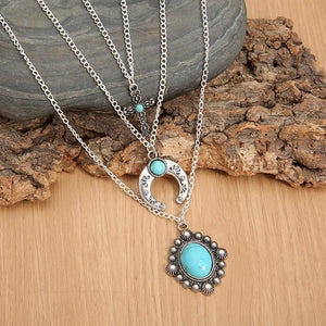 Artificial Turquoise Alloy Three-Layered Necklace - Rockin'Robyn's Boutique