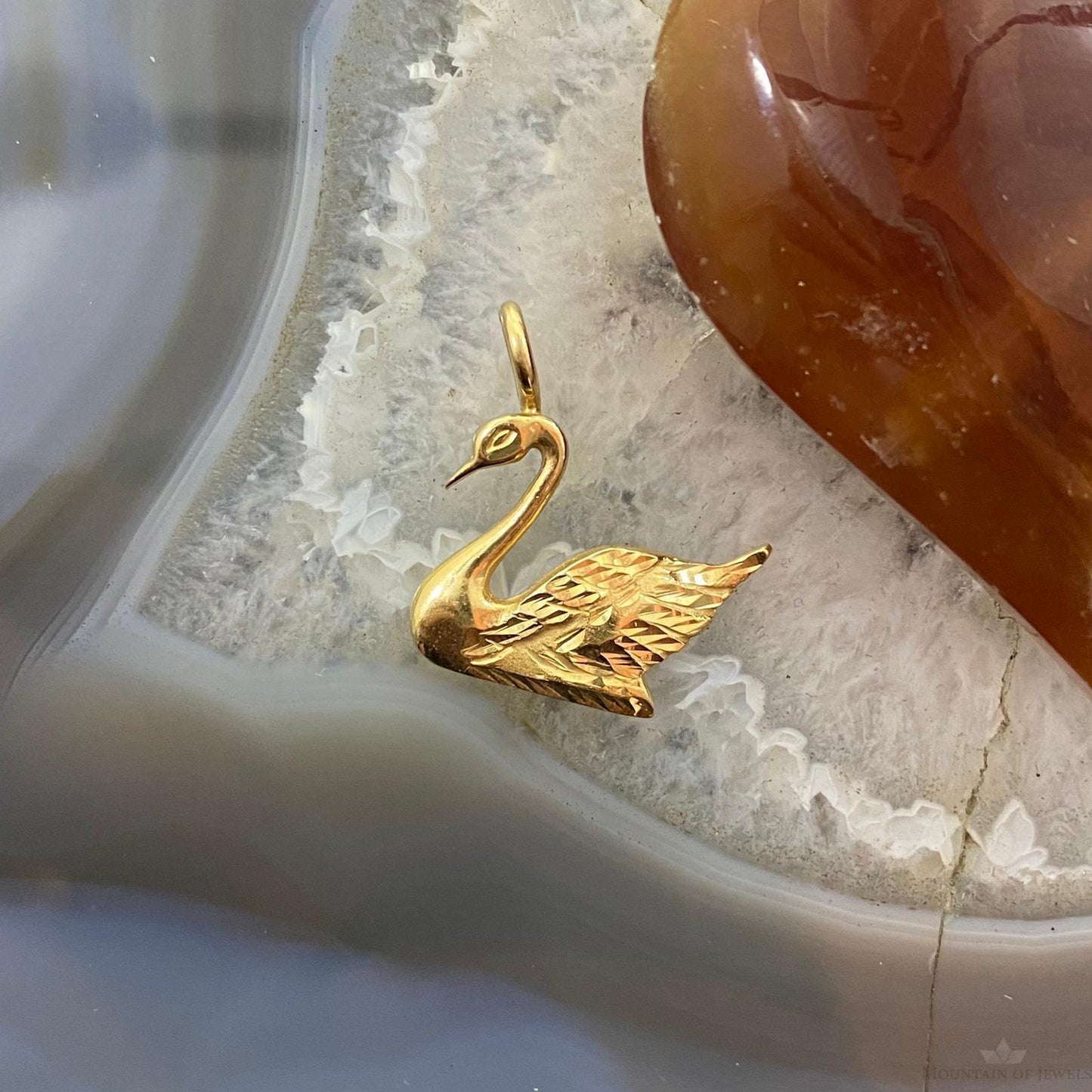 14K Yellow Gold Swan Dainty Unisex Charm/Pendant - Mountain Of Jewels