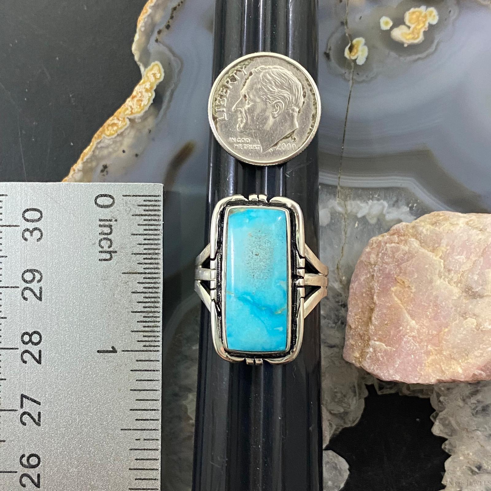 Native American Sterling Silver Turquoise Bar Ring Size 9.75 For Women - Mountain Of Jewels