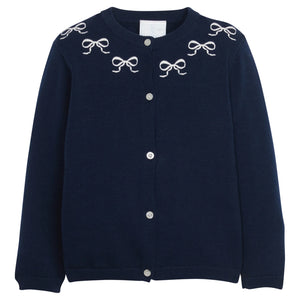 Embroidered Essential Cardigan - Navy Bows - Swaddle OKC