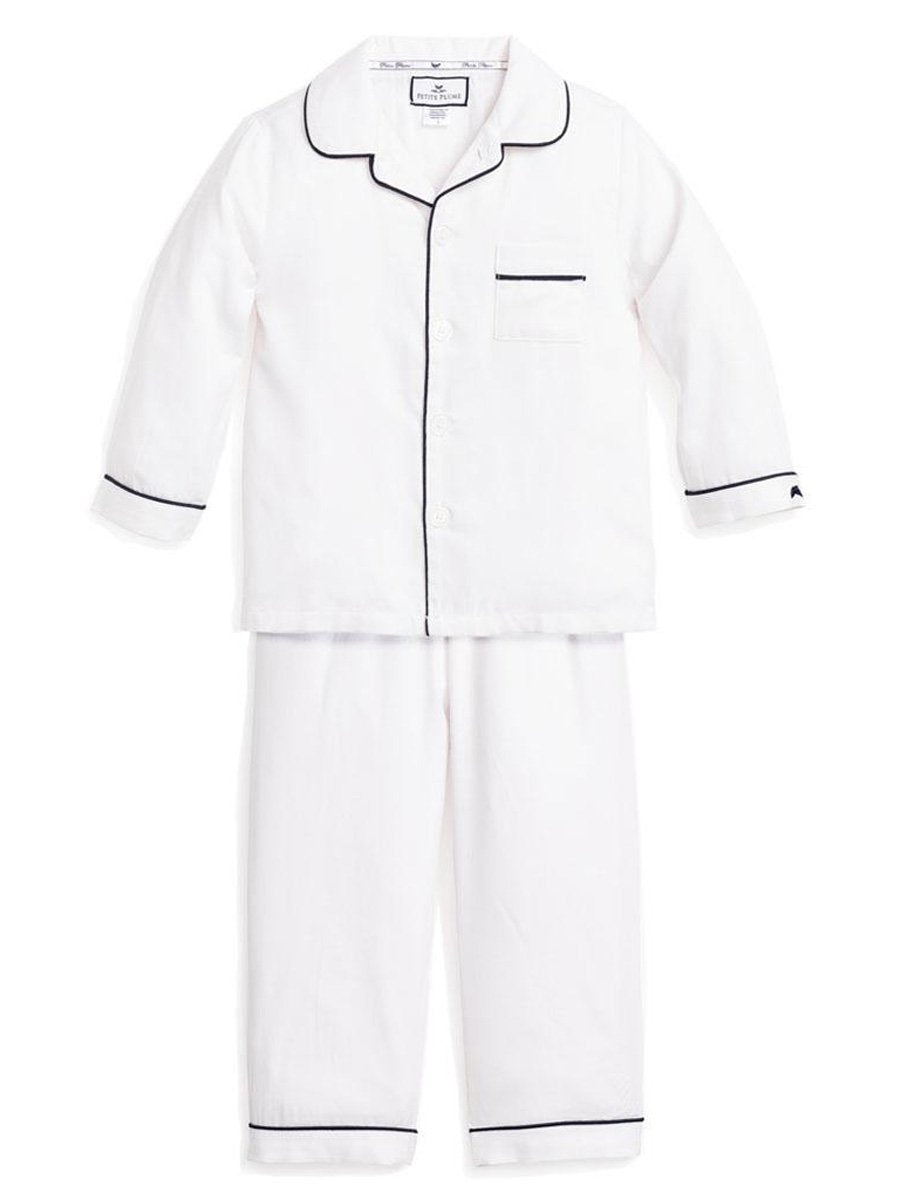 White Pajama Set with Navy Piping | Swaddle OKC