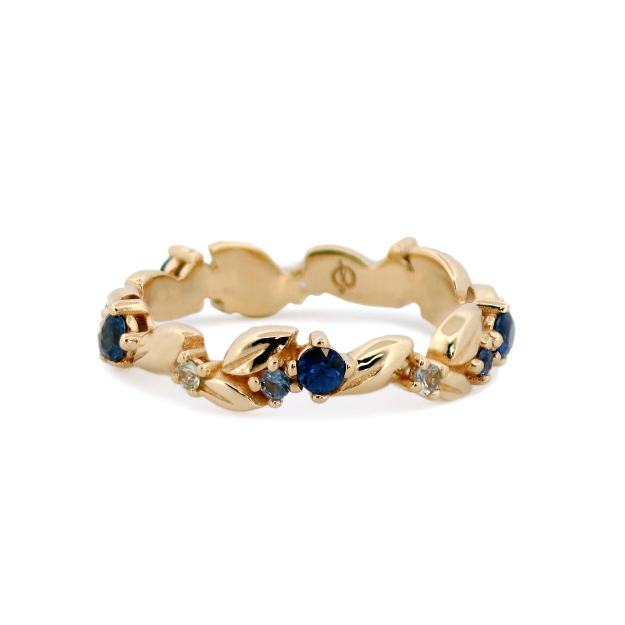 image for Wreath: Blue Sapphire, Yellow Gold Leaf and Gem Stone Eternity Band