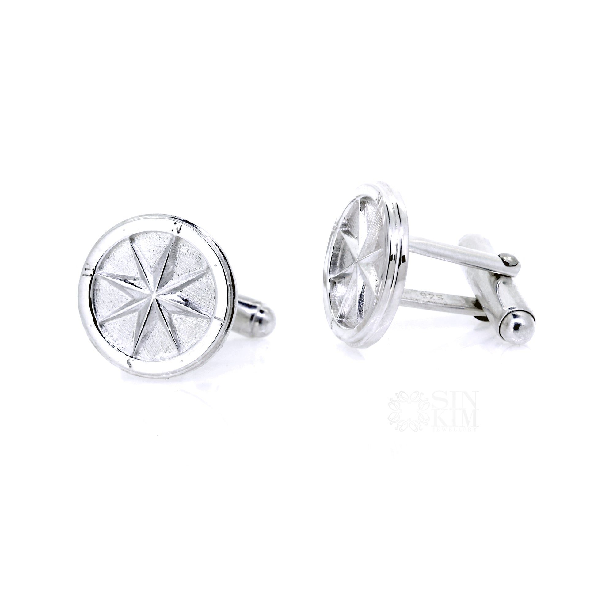 image for Sterling Silver Hinge Back Compass Cufflinks