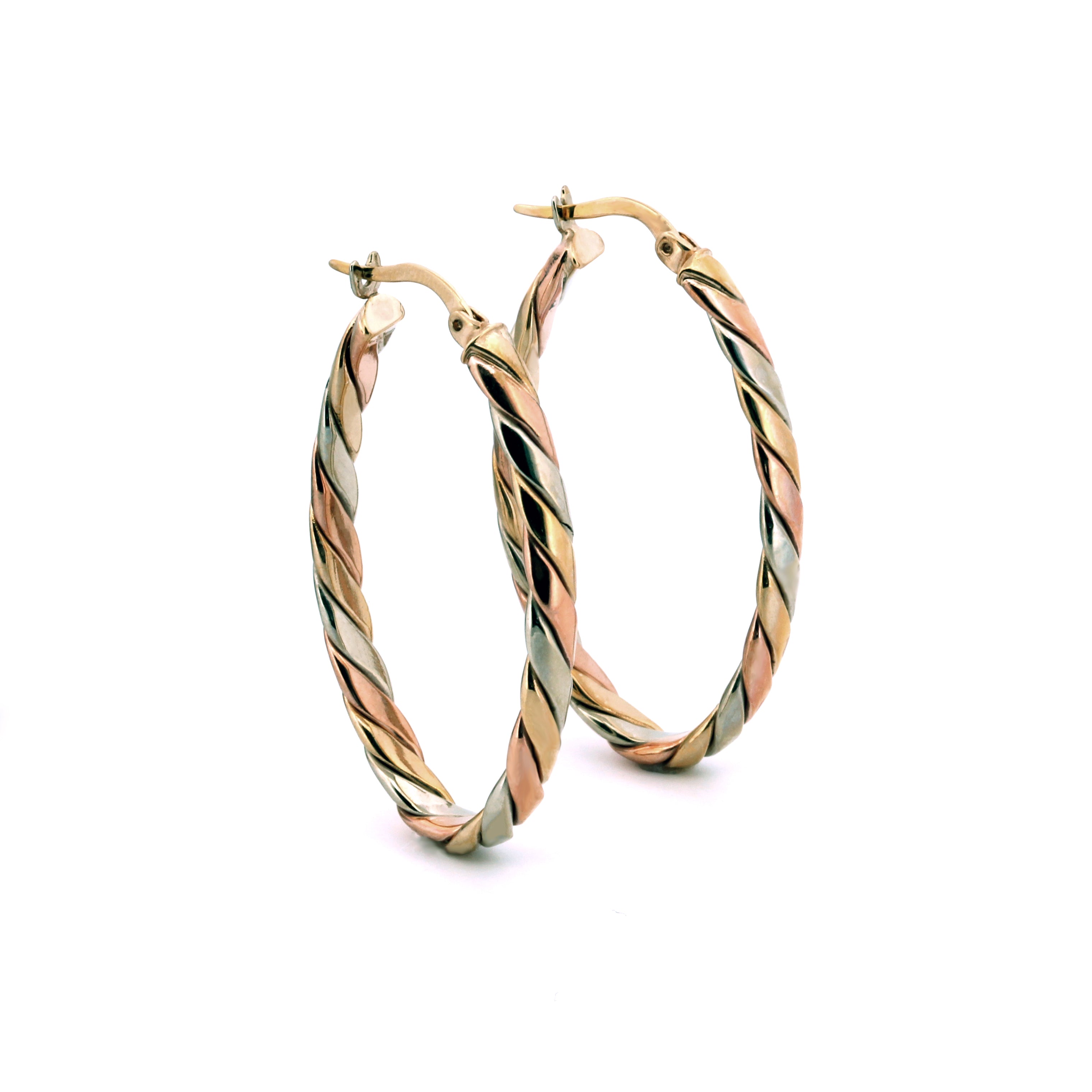 image for Tri Metal Oval Hoop Earrings