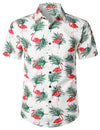 Men's Cotton Flamingo Hawaiian Button Up Tropical Casual Summer Short Sleeve Shirt