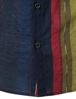Men's Colorful Vertical Striped Cotton Vintage Casual Short Sleeve Shirt