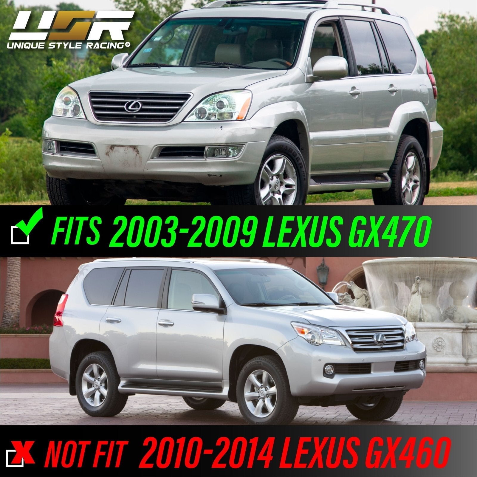 2003-2009 Lexus GX470 Gloss Black Housing with Clear Reflector Headlight