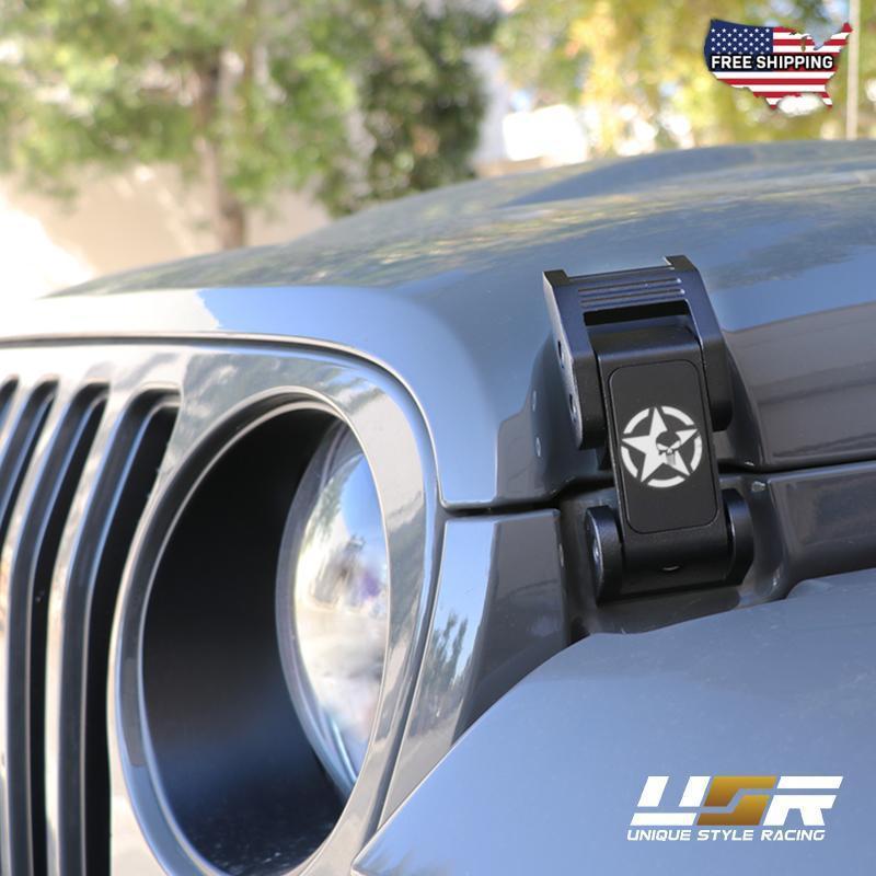 Unique Style Racing Unique Style Racing Exterior Accessories 2007-2017 Jeep Wrangler JK PUNISHER Skull or USA Army Flag Metal Construct Hood Latch Locking Catch Buckle