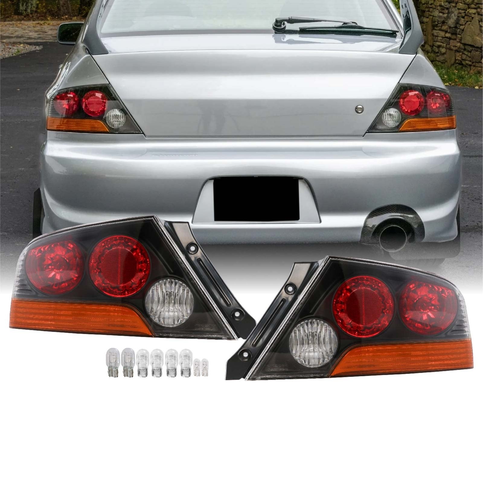 2003-2006 Mitsubishi Lancer Evolution EVO 8/9 JDM Style Black OR Gunmetal Housing Tail Light