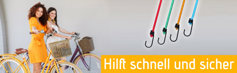12er Set Fahrradspanngurt mit Haken, 4 Längen (38/46/59/88 cm) und Far