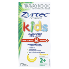 Zyrtec Cetirizine Kids Fast Acting Relief Sugar Free Banana 75mL