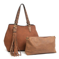 The Izzy Crossbody Bag w/ Guitar Strap - Tan/White Arrowhead