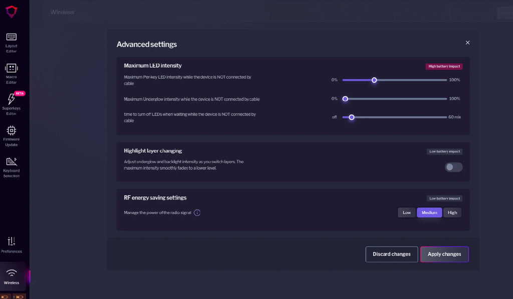 advance setting bazecor