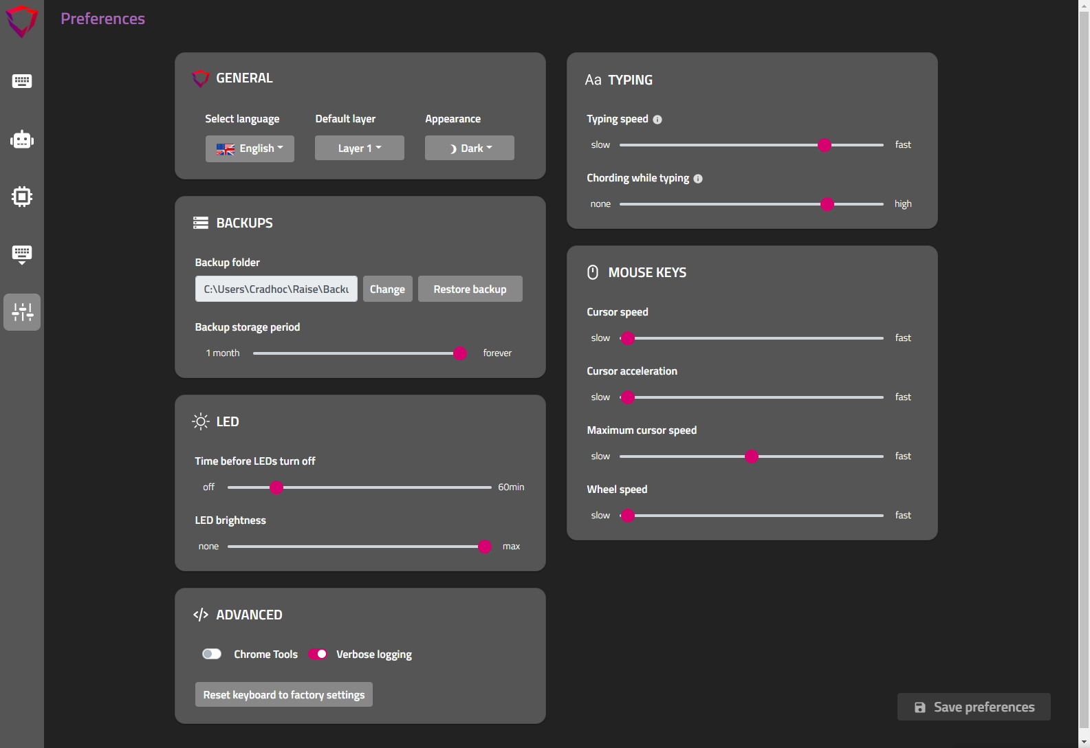 New preferences menu in bazecor