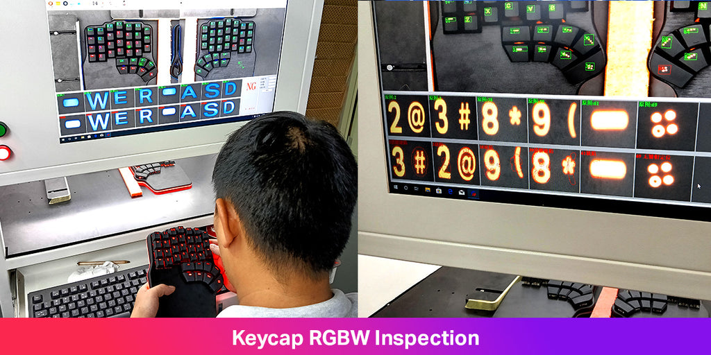 Image of a keycap RGBW inspection at the warehouse in China