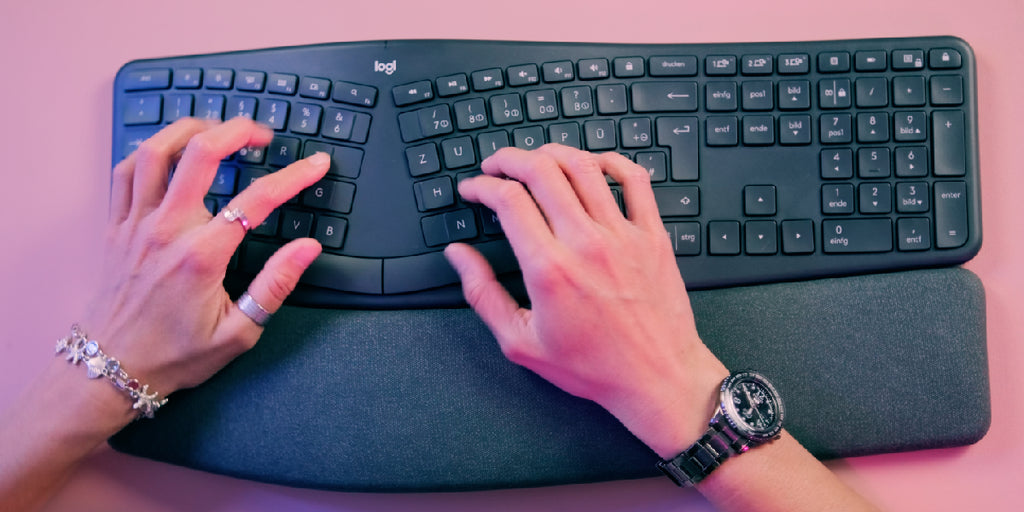 pink ergonomic keyboard