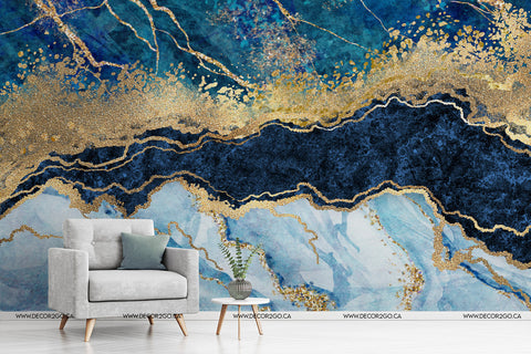 Blue Gold Ocean Marble Canada Winnipeg Wallpaper mural
