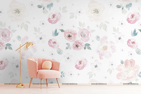 Nature's Breath pink White Wallpaper Mural