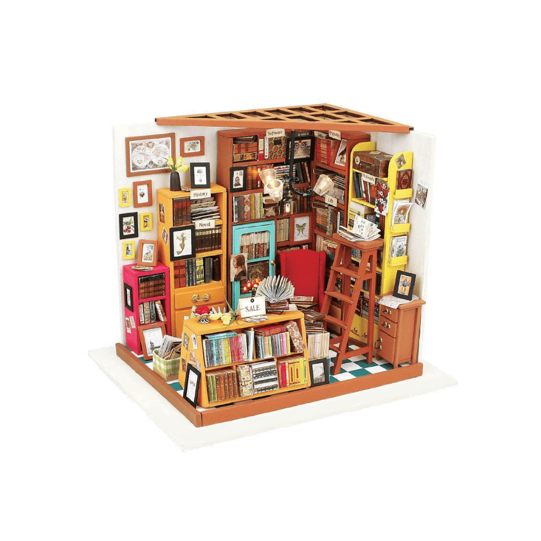 Sam's Library Book Nook Miniature Dollhouse - CraftDIYKit