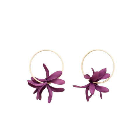 Sonata Purple Resin Petal Hoop Stud Earrings