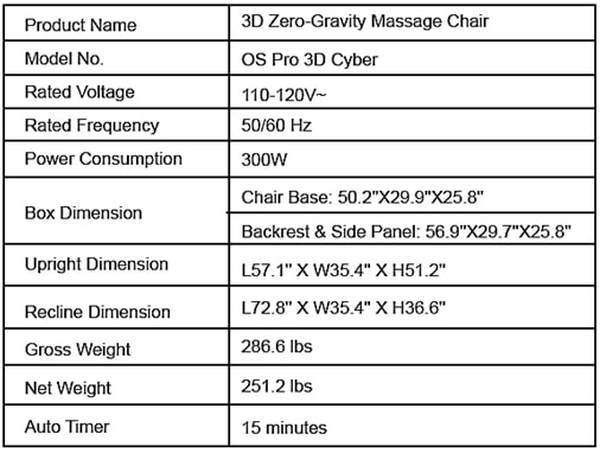Image of product specs