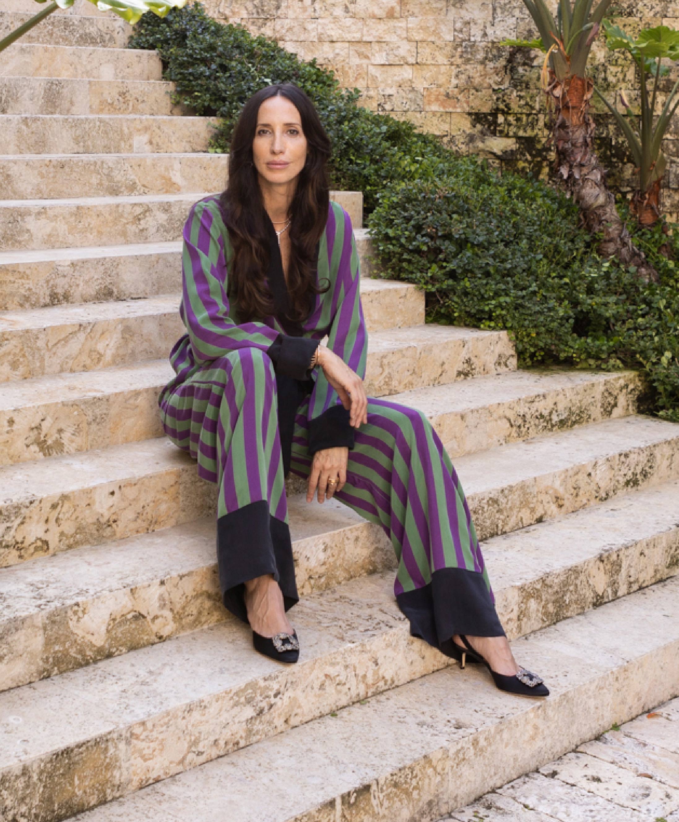 A person sitting on some stairs