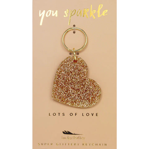 HEART LEATHER KEYCHAIN -PINK GLITTER