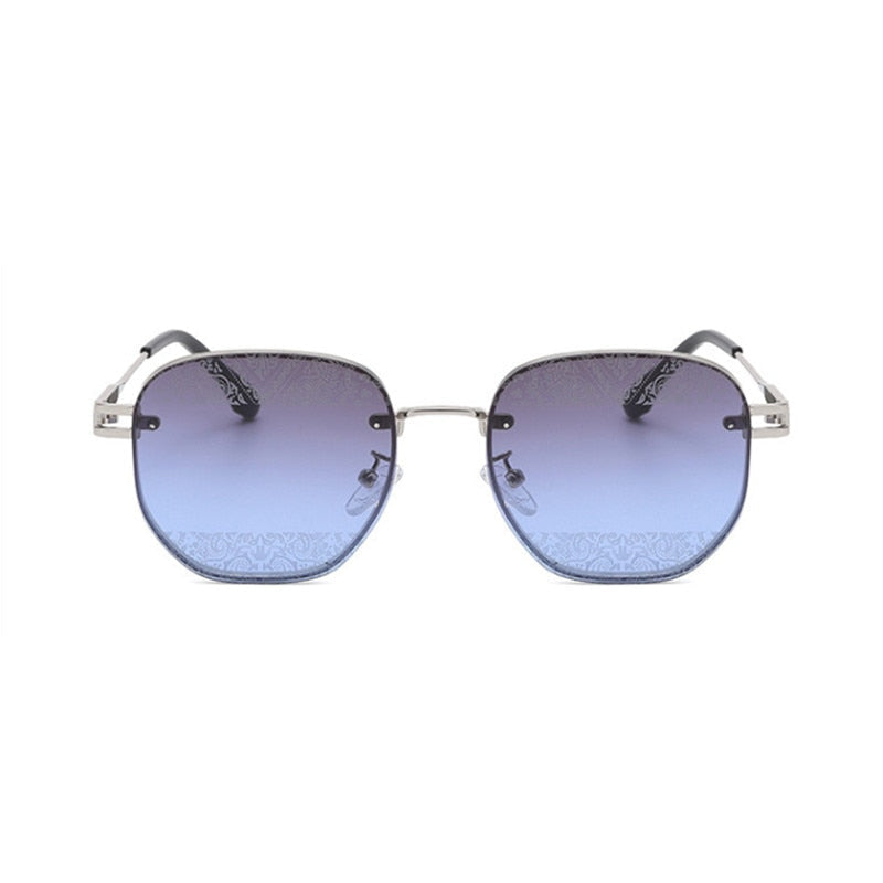 hbk fashion round vintage metal sunglasses men square blue gradient classic sun glasses colorful pattern lens oculosdesol uv400