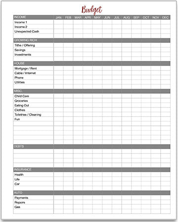 Living On A Dime To Grow Rich - Tawra's Get It Together Planner Monthly Budget Page