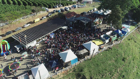 aerial shot of the coffee farm during the celebration