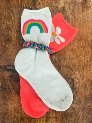 Rainbow Icon Roll Top Socks - Pizzazz 
