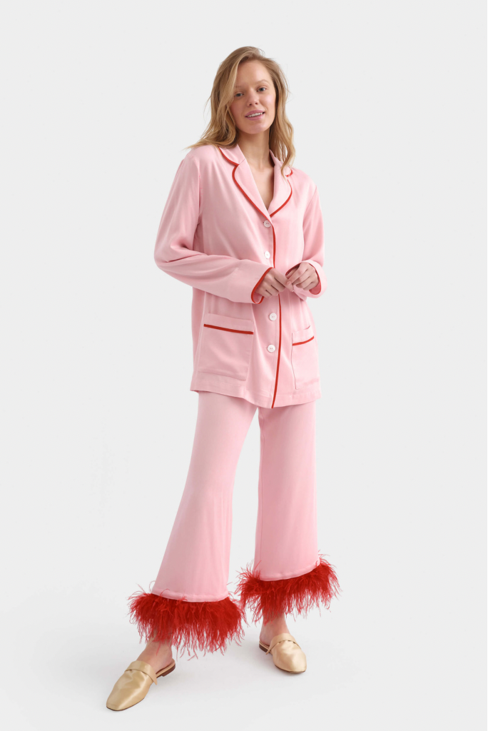 Sleeper - Party Pajama Set with Feathers - Pink