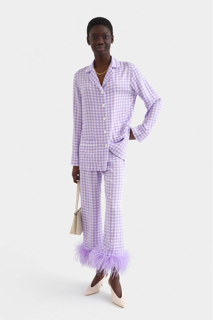 Sleeper - Party Pajama Set with Feathers - Lavender Vichy