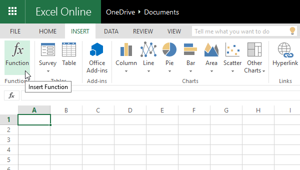 Excel online interface